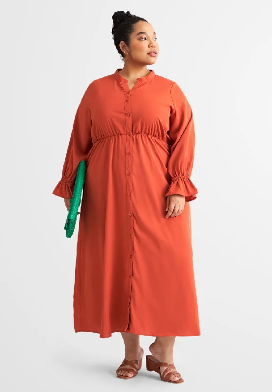 Twila Stand Collar Waisted Button Dress Tunics Corduroy durable