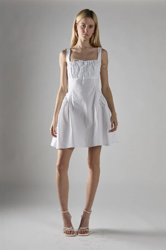 White Square Neckline Mini-Dress Tunics Office stylish