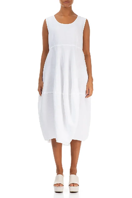 Sleeveless Balloon White Linen Dress Tunics Sophisticated sleek