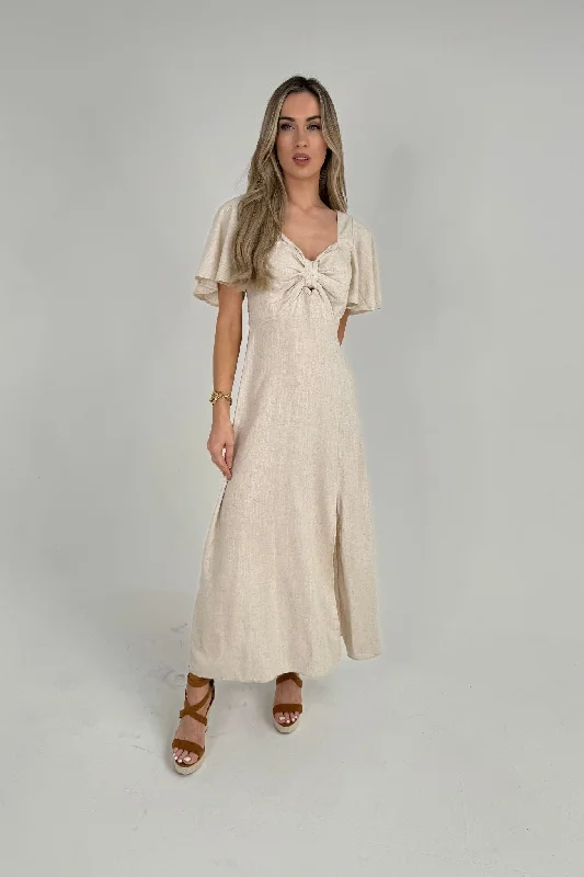 Millie Bow Detail Dress In Neutral Tunics Stylish modern