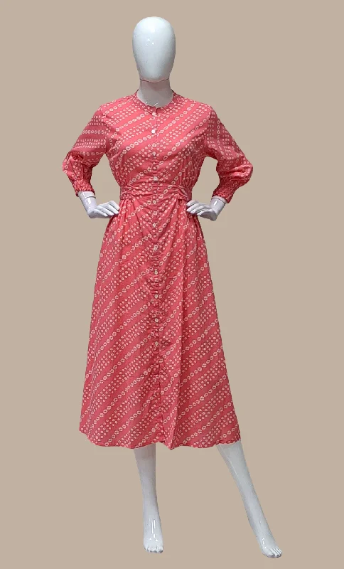 Coral Bandhani Printed Kurti Dress Tunics Spring floral