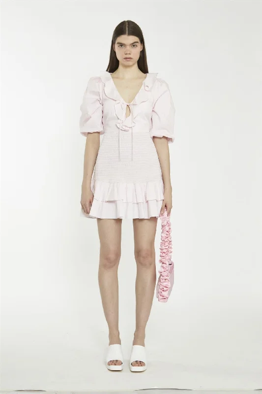 Light Pink Tie-Front V-Neck Mini-Dress Tunics Sale discount