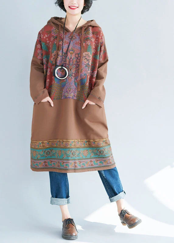 Chocolate Sweatshirts dresses drawstring pockets Spring Hoodie with Gradient Ombre Colorful