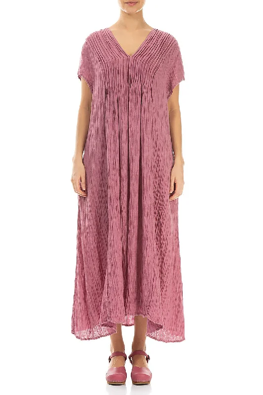 Romantic Crinkled Mauve Taupe Silk Dress Tunics Luxurious high-end