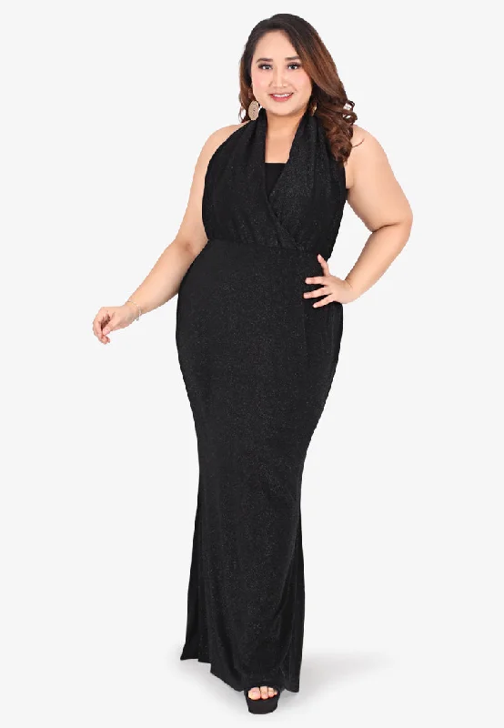 Crawford Glamorous Bareback Evening Dress - Black Boatneck Modish Everyday