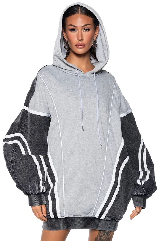 DENIM IN THE BACK SWEATSHIRT DRESS Hoodie with Earth Tones Natural Calm