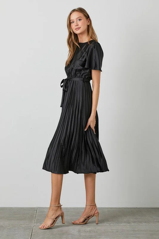 Satin Pleated Dress Style 3505 in Black Tunics Hiking breathable