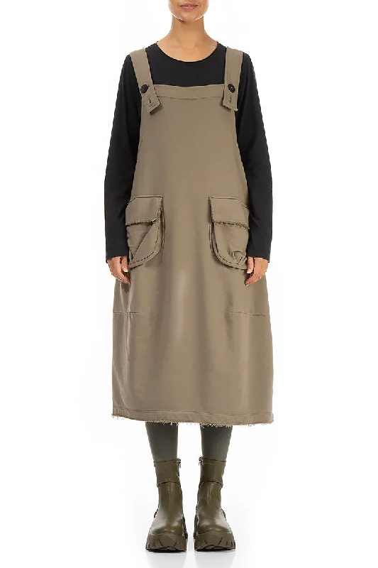 Two Pockets Silver Sage Cotton Pinafore Dress Tunics Mesh breathable