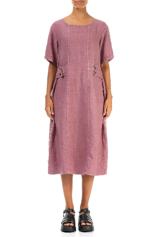Side Pins Off-Dye Mauve Taupe Linen Dress Tunics Versatile functional