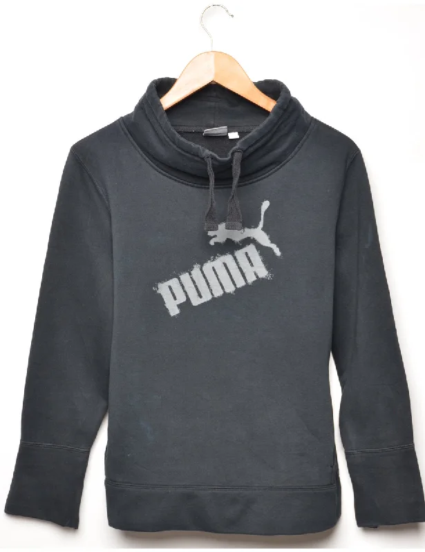 Puma Printed Sweatshirt - M Hoodie with Raw Hem Edgy Unfinished