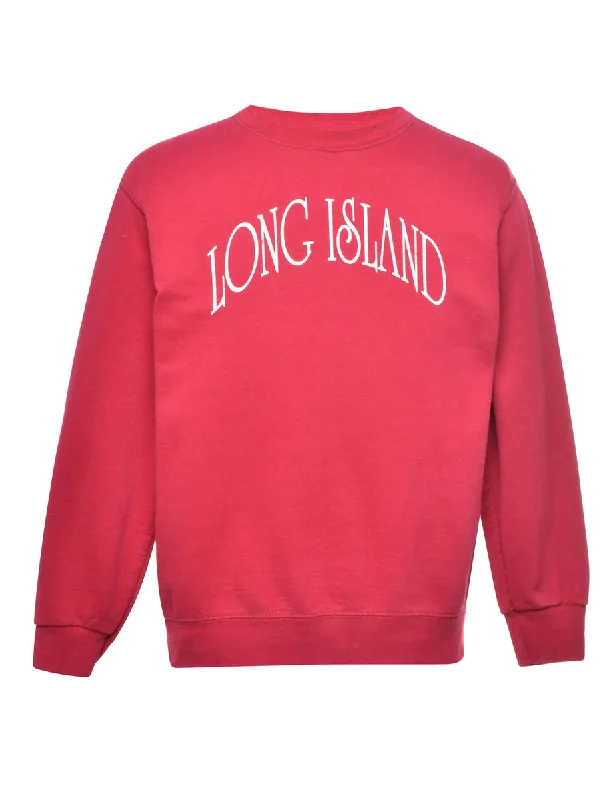 Long Island Printed Sweatshirt - M Hoodie with Front Slit Layering Stylish