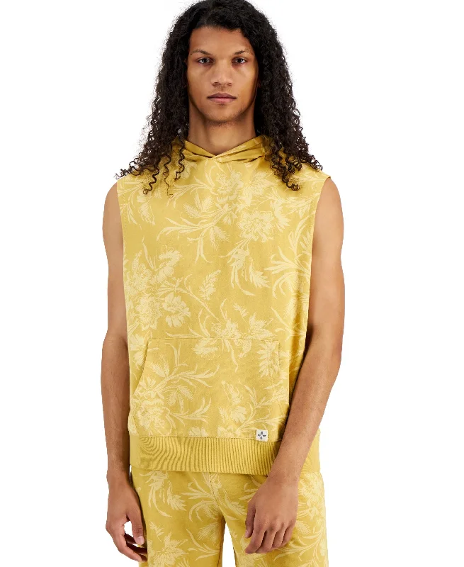 Men's Regular-Fit Tropical Floral-Print Sleeveless Hoodie Hoodie Crop Top Short Trendy