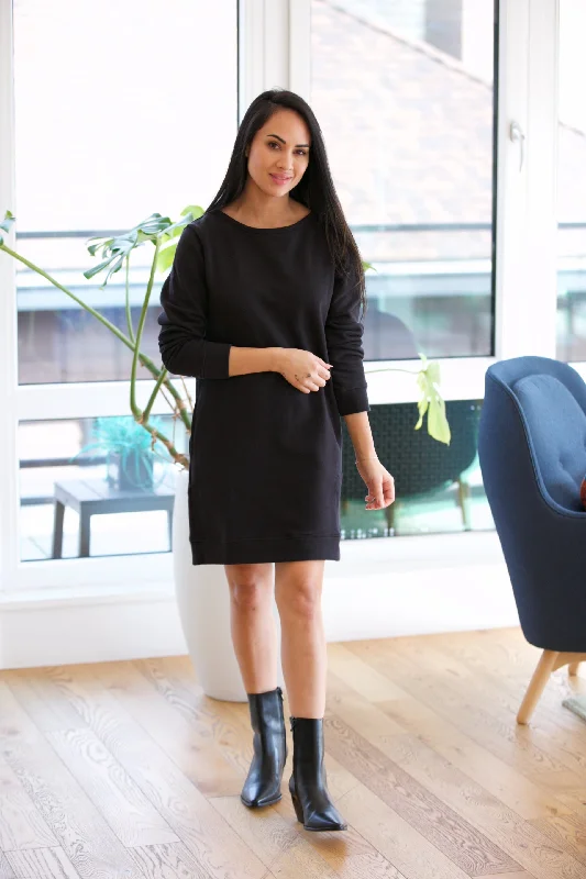 Mata Traders Sweatshirt Dress in Black Loop Knit Hoodie with Fur Luxurious Winter