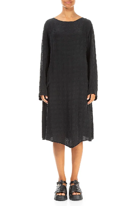 Side Pockets Bubble Black Silk Tunic Dress Tunics Short Trendy