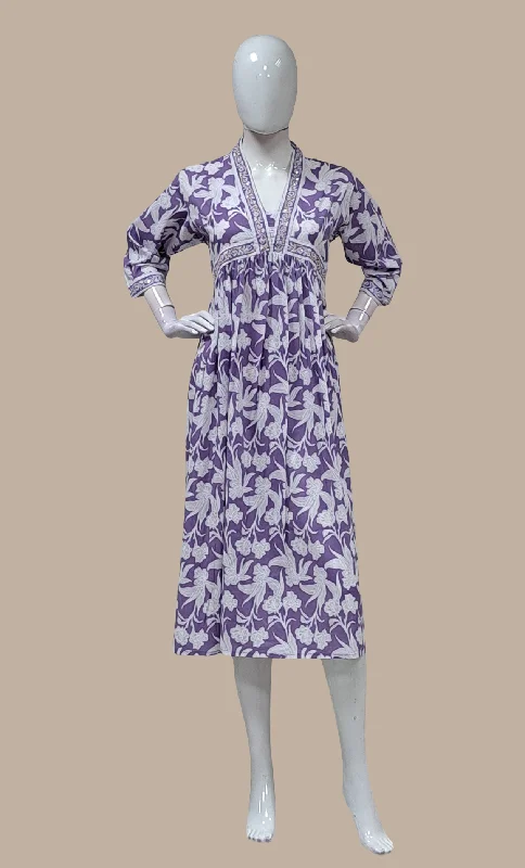 Deep Lilac Printed Kurti Dress Tunics Fall fleece