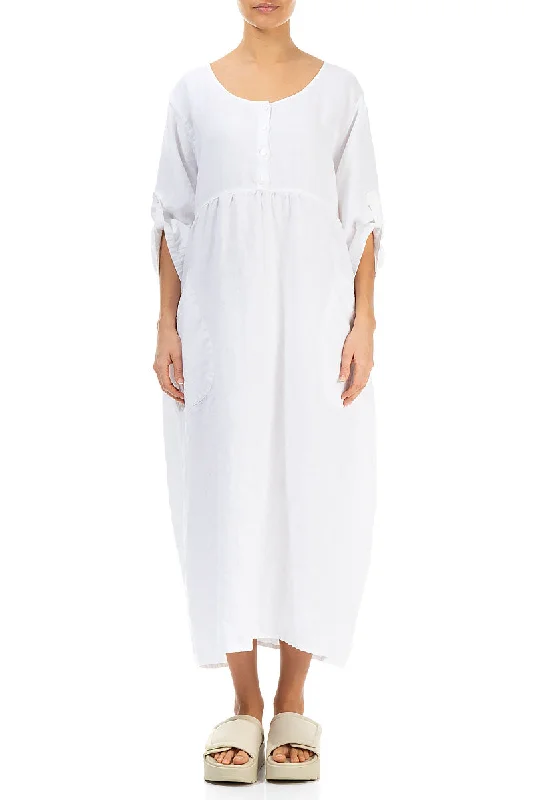 Buttoned White Linen Dress Tunics Stylish modern