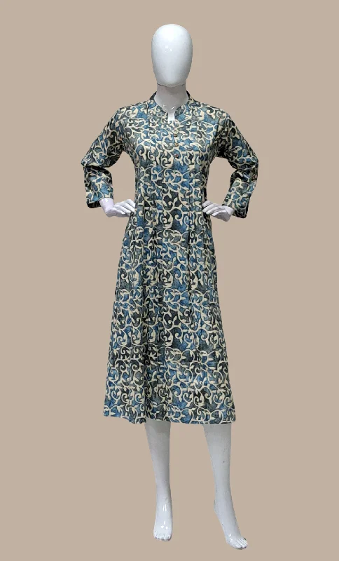Stone Blue Printed Kurti Dress Tunics Wedding white