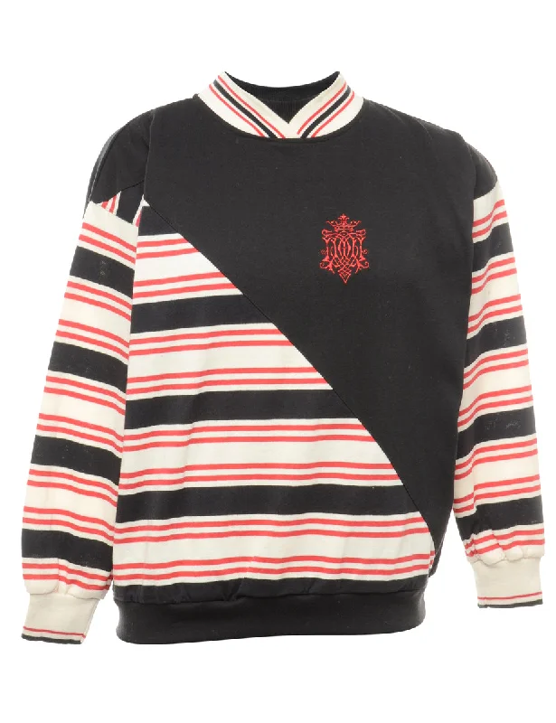 Striped Printed Sweatshirt - L Hoodie with Sequins Glamorous Eye-catching