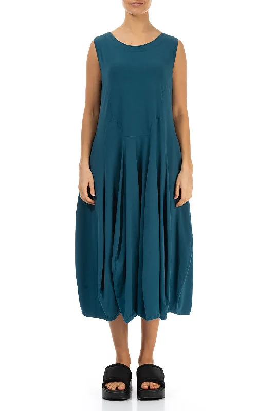 Sleeveless Flared Dark Teal Cotton Dress Tunics Party sparkling