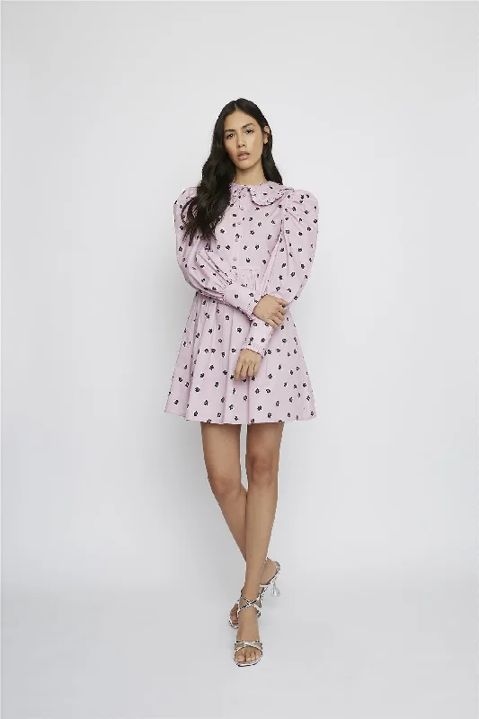 Pink Ditsy Cotton Button-Up Collared Mini-Dress Tunics Versatile stylish