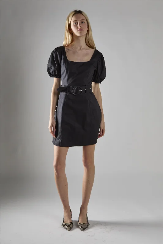 Black Belted Peplum Mini-Dress Maxi Flowy Bohemian
