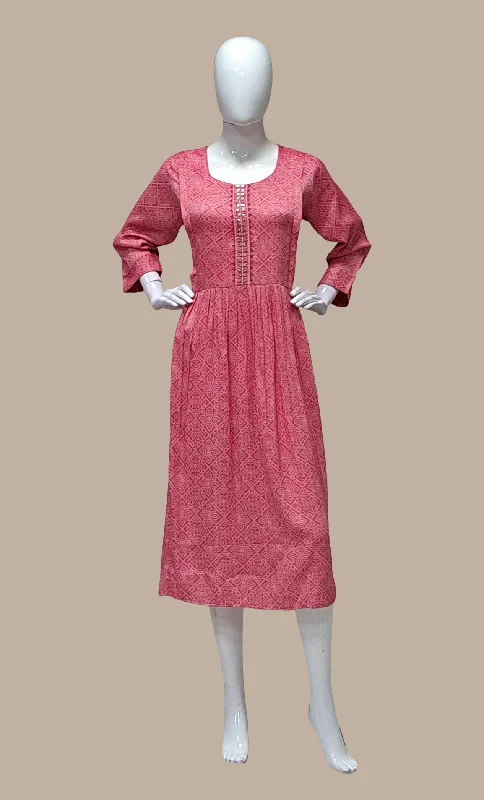 Deep Pink Bandhani Printed Kurti Dress Tunics Prom sequined