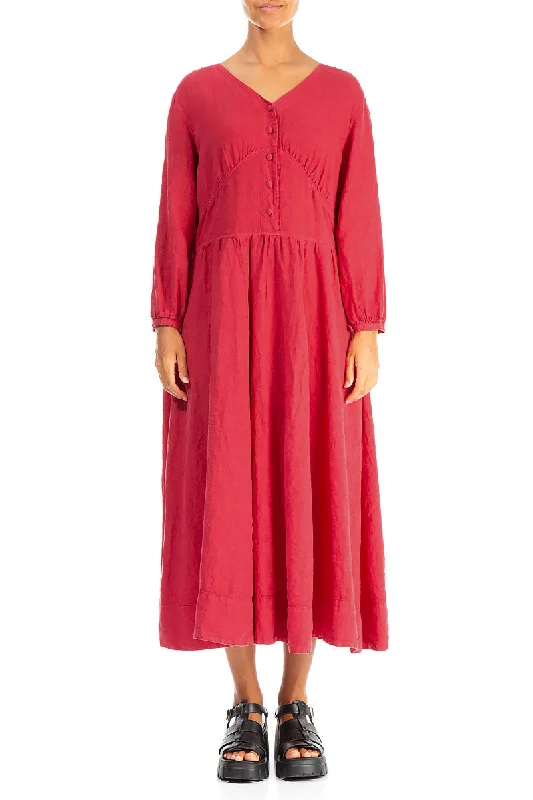 Buttoned Raspberry Linen Dress Tunics Brand named