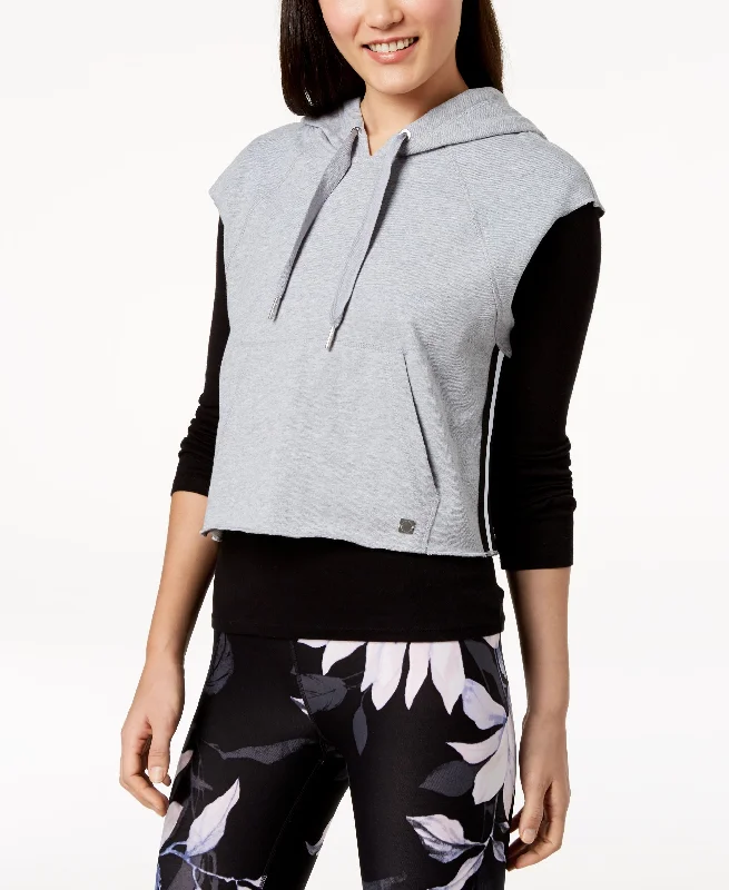 Calvin Klein Performance Floral Cropped Sleeveless Hoodie Hoodie with Hem Applique Textured Unique