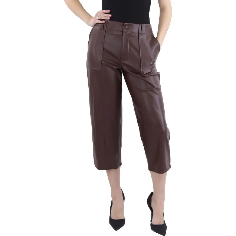 Bagatelle Womens Faux Leather High Rise Wide Leg Pants Trendy Wide-Legged Trousers