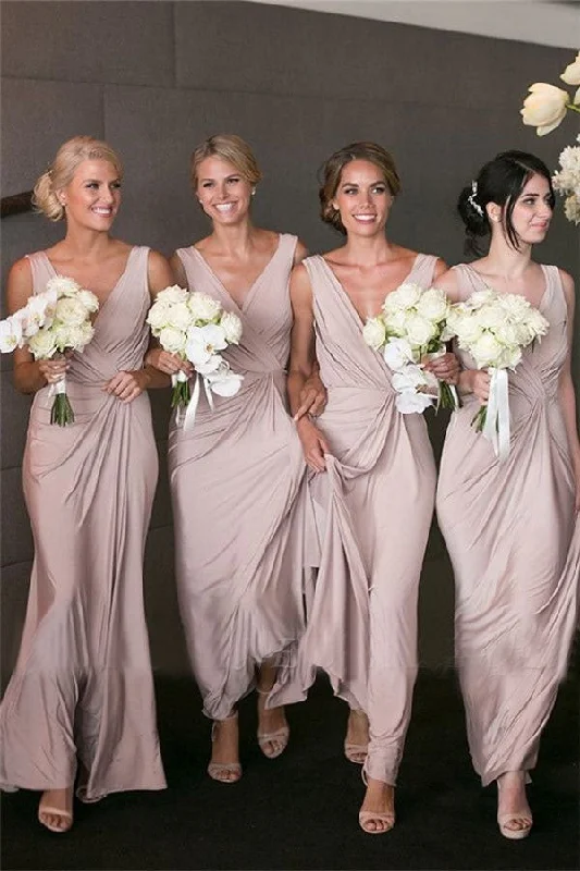 Elegant V-neck Sheath Pink Bridesmaid Dresses Long Party Dress for Maid of Honor OK1834 Tunics Timeless classic Elegant V-neck Sheath Pink Bridesmaid Dresses Long Party Dress for Maid of Honor OK1834 Tunics Timeless classic