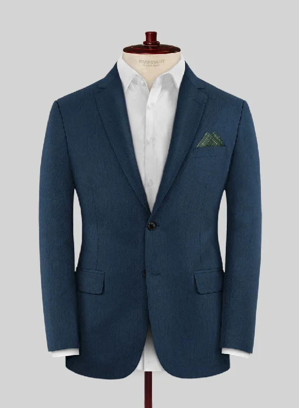 Lanificio Zegna Trofeo Flat Blue Wool Jacket Zippered Jacket Buttoned Jacket Snapped Jacket