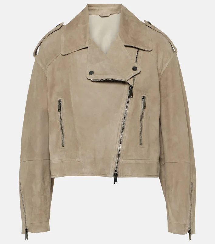 Brunello Cucinelli Cropped suede jacket Nylon Jacket Polyester Jacket Spandex Jacket