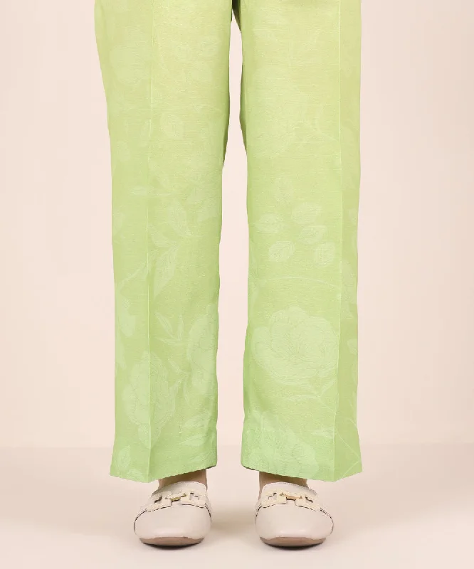 Printed Raw Silk Pants Slim-Fit Khaki Pants