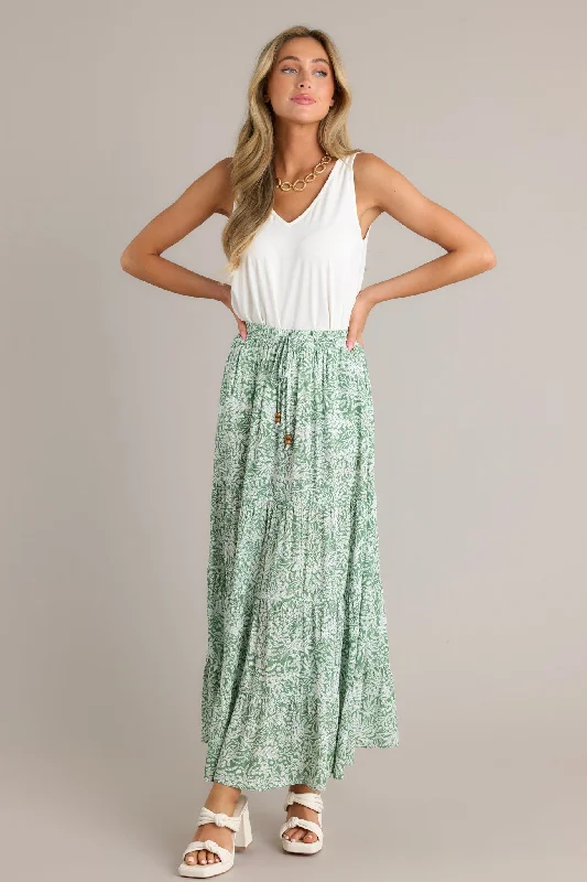 Blissful Moments Light Green Floral Maxi Skirt lace skirt romantic