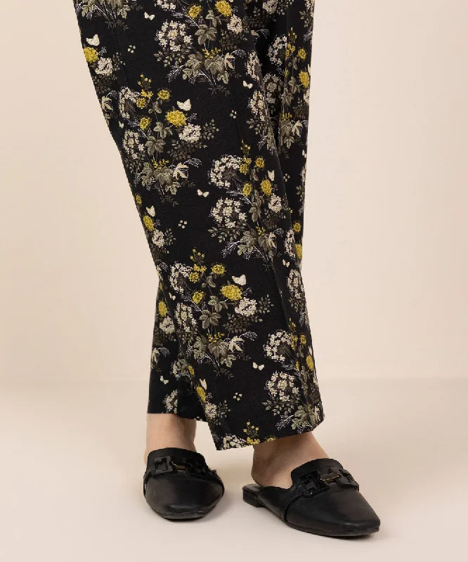 Printed Khaddar Straight Pants Elegant Dress Pants