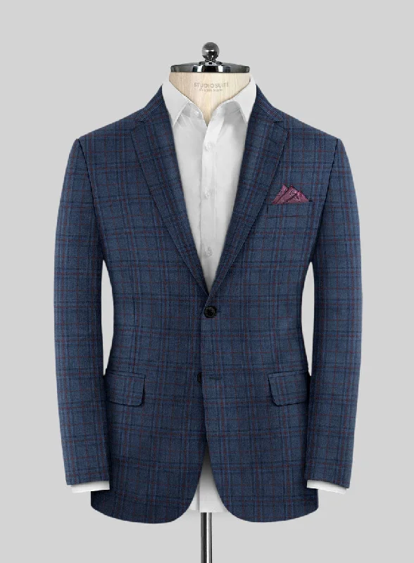 Reda Chambray Blue Checks Wool Jacket Cardigan Sweater Pullover