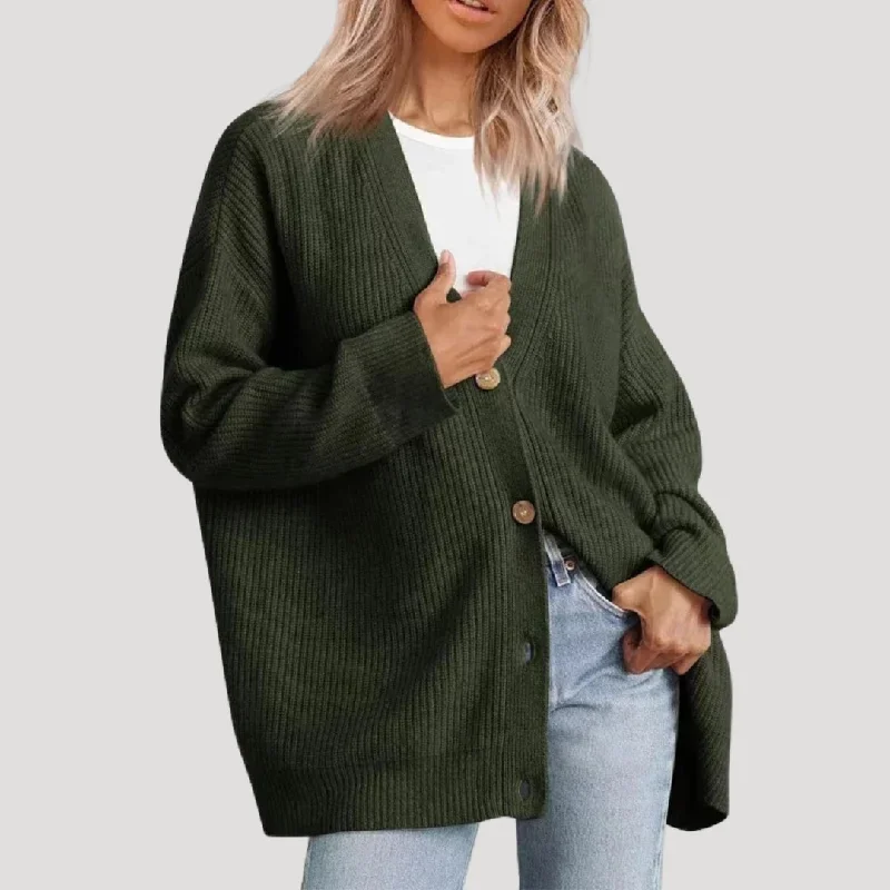 Buttoned ribbed women cardigan Bright Pastel Dark