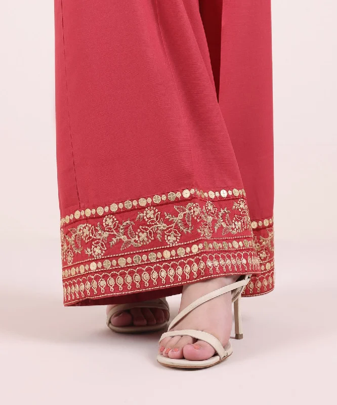 Embroidered Raw Silk Flared Pants Trendy Velvet Pants
