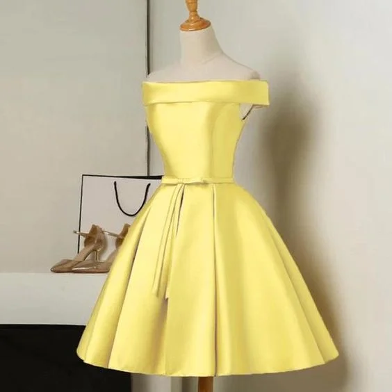Lovely Yellow Satin Off Shoulder Short Party Dress, Yellow Homecoming Dress C2069 Tunics Bestseller popular Lovely Yellow Satin Off Shoulder Short Party Dress, Yellow Homecoming Dress C2069 Tunics Bestseller popular