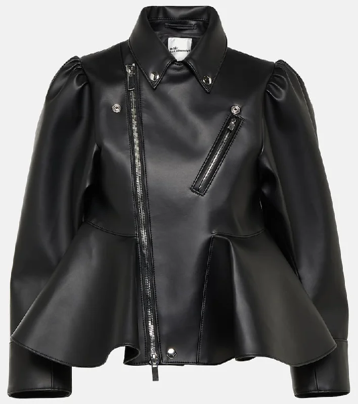 Noir Kei Ninomiya Peplum faux leather biker jacket Collared Jacket Crew Neck Jacket Turtle Neck Jacket
