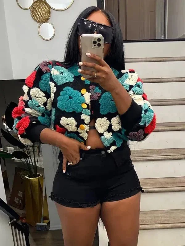 Women Embroidered Flower Short Jacket Chenille Jacket Brocade Jacket Lace Jacket