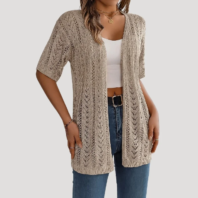 Crochet knit open-front cardigan Knit Fabric Woven Fabric Fleece Fabric