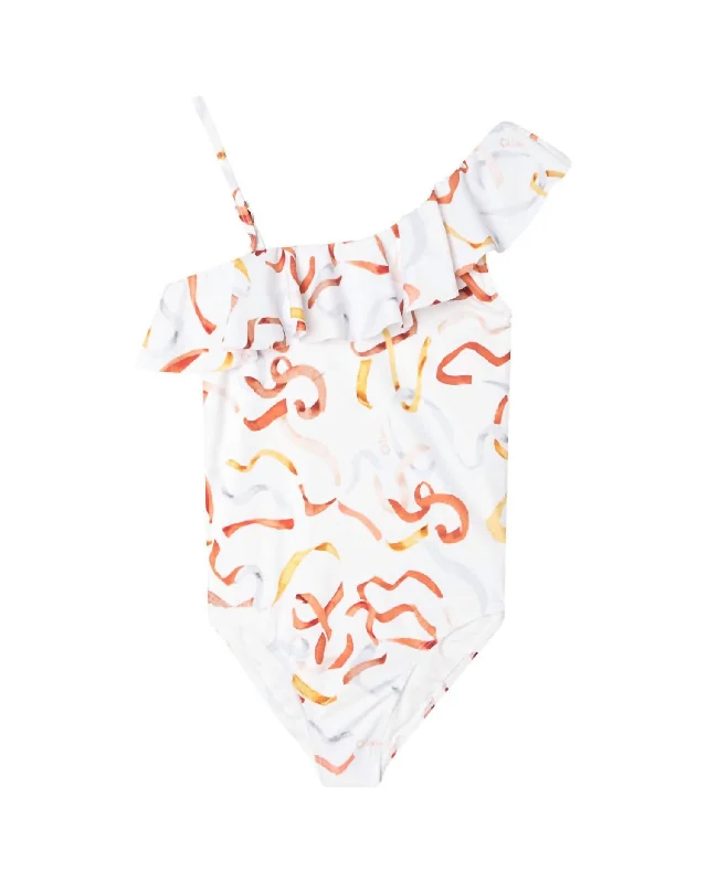 Girls' Ribbon Ruffle Swimsuit In Multicolor Sporty Swimwear Bottoms