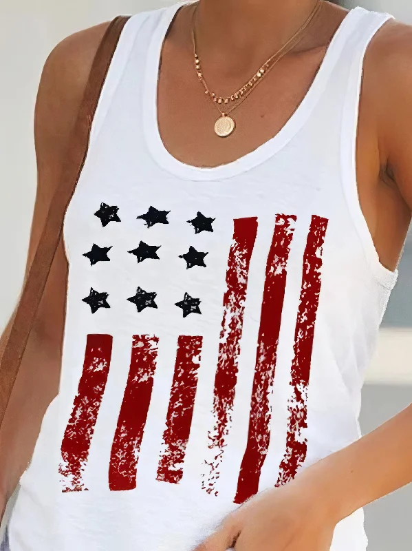 Casual Summer Tank with American Flag Graphic summer tank top