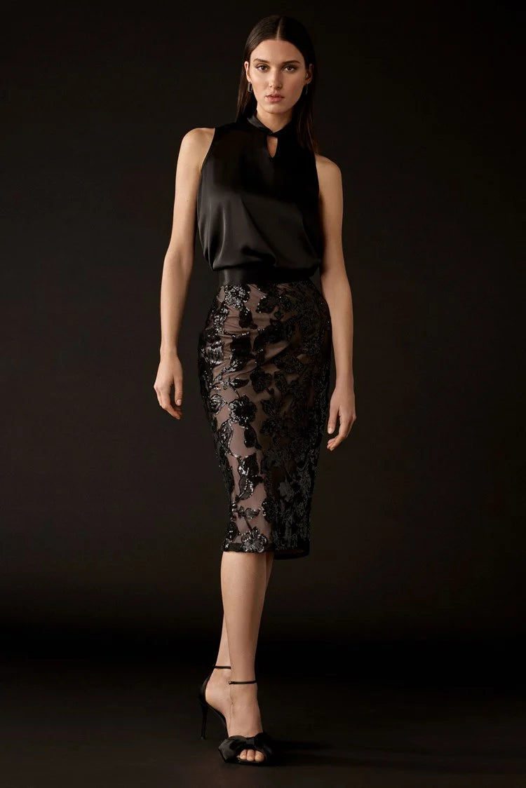 Joseph Ribkoff Novelty Sequins Pull-On Skirt chiffon skirt airy