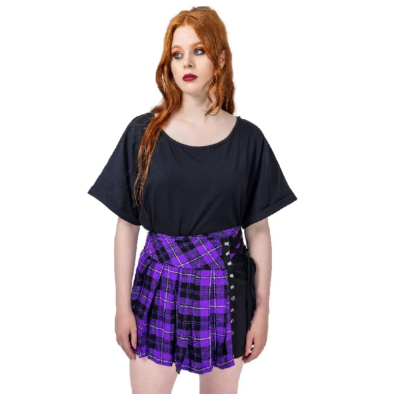 HYBRID SKIRT - PURPLE CHECK/BLACK denim skirt stylish