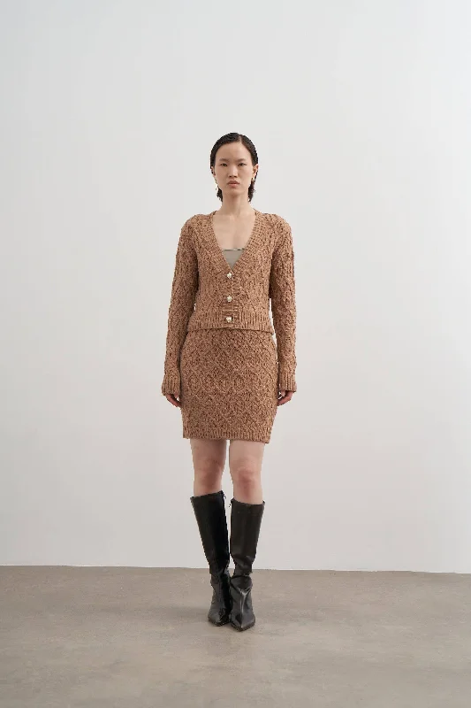 Twisted knitwear two pieces, cardigan skirt set Spandex Rayon Corduroy