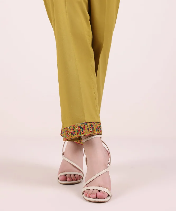 Embroidered Cambric Straight Pants Soft Wool Pants