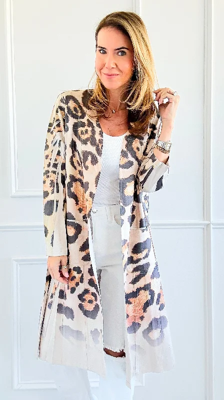 Fierce Feline Long Cardigan Front Pockets Side Pockets Patch Pockets