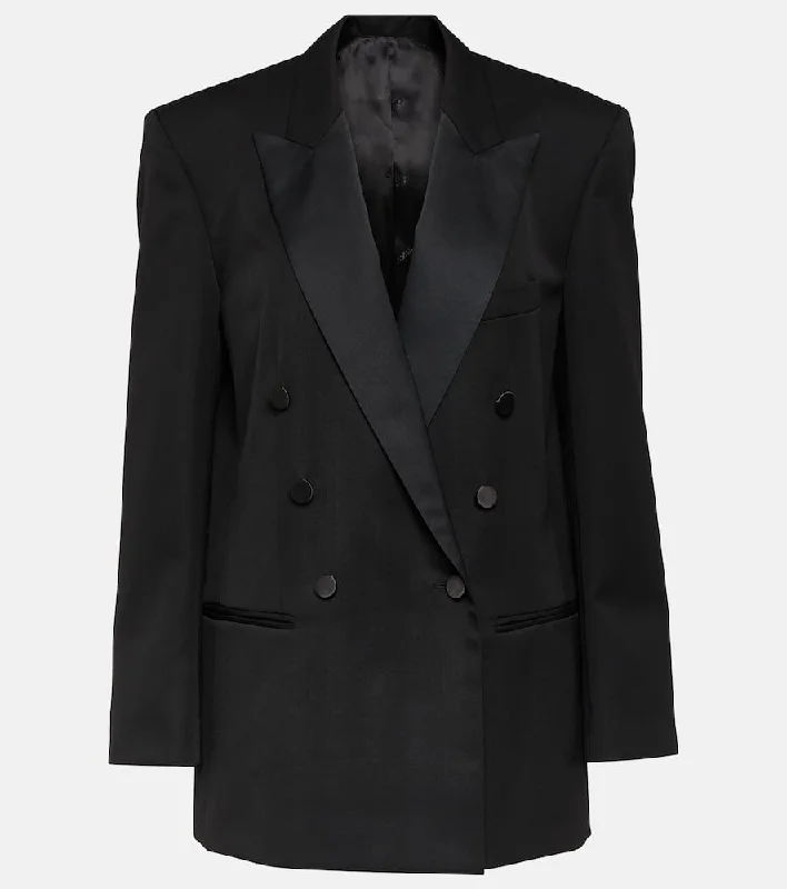 Isabel Marant Peagan satin-trimmed wool tuxedo jacket Welt Pockets Slit Pockets Flap Pockets